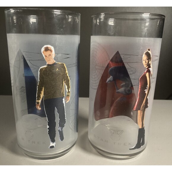 Star Trek 2008 Movie Collectible Drinking Glass • Lot of 2 Captain Kirk Lt Uhura - Picture 1 of 3